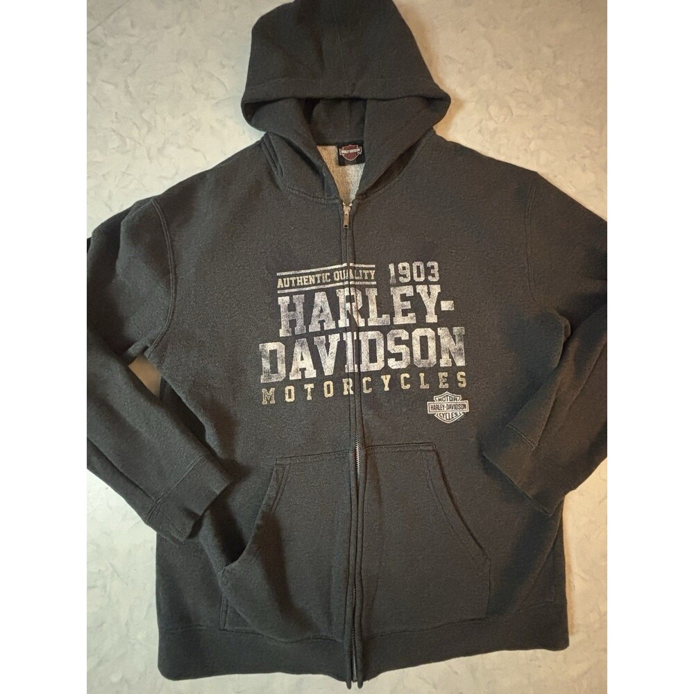 Harley Davidson Hoodie Mens Large Full Zip Sweatshirt Charcoal Buckminn's Xenia